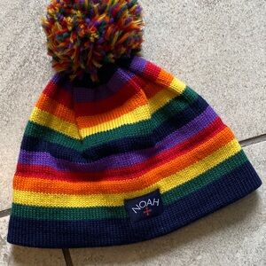NOAH Adult Rainbow Stripe Wool Pom Beanie - Multicolor